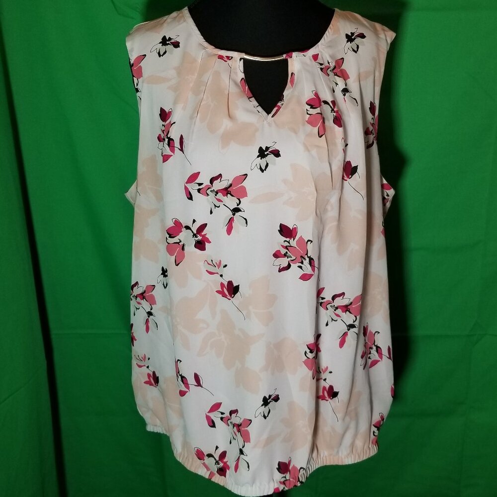 Liz Claiborne Womens Large Peach and Pink Floral Sleeveless Blouse Office Party